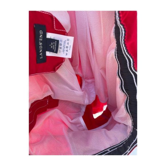 Lands End Swim Shorts Trunks Red Black Lined Sz L - Picture 5 of 5
